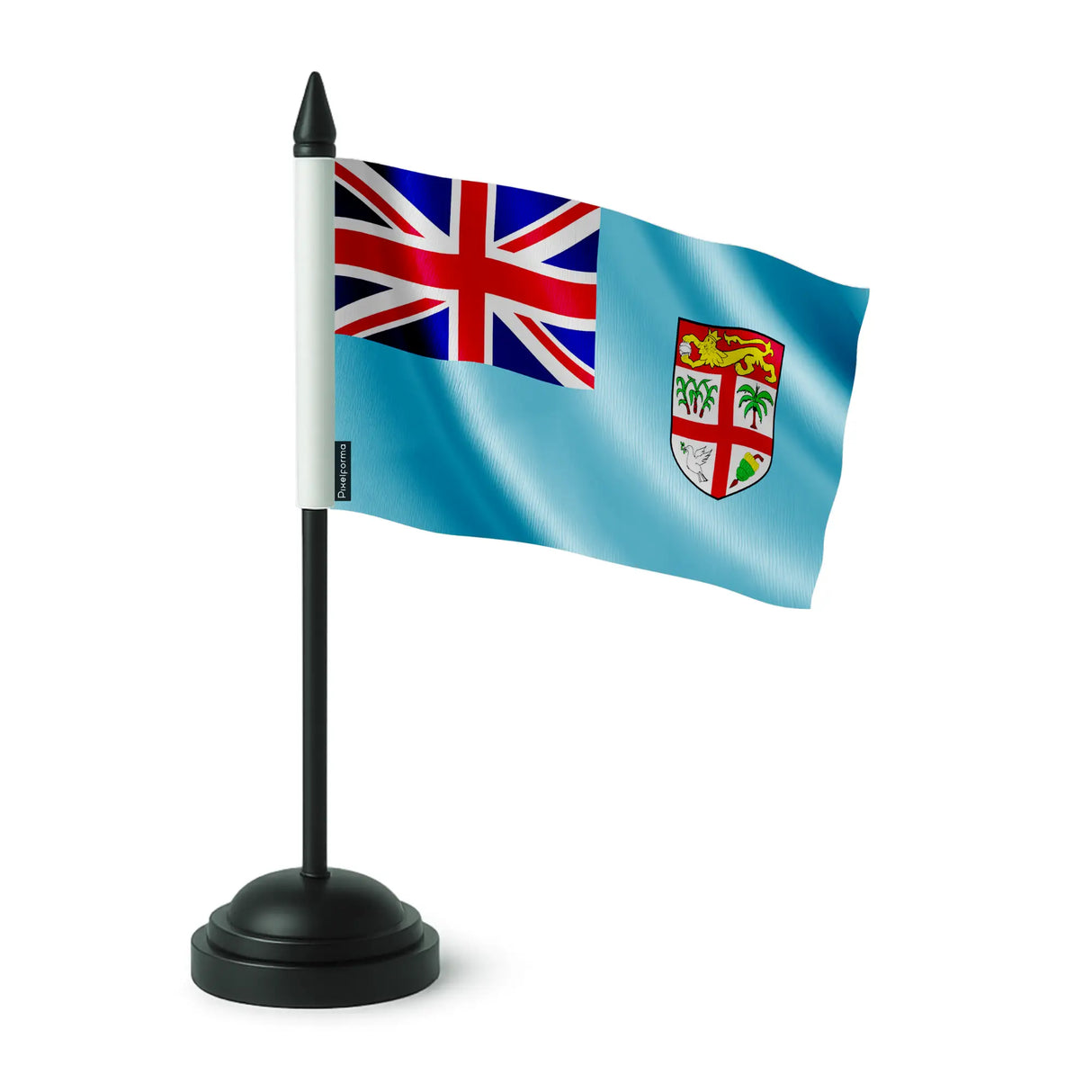Drapeau de table fidji polyester avec socle plastique noir