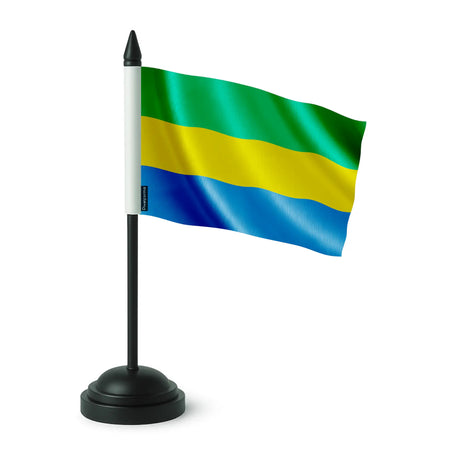 Drapeau de table gabon polyester avec socle plastique noir