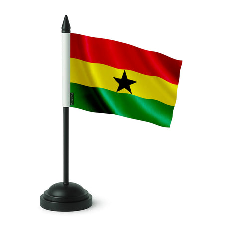 Drapeau de table ghana polyester avec socle plastique noir