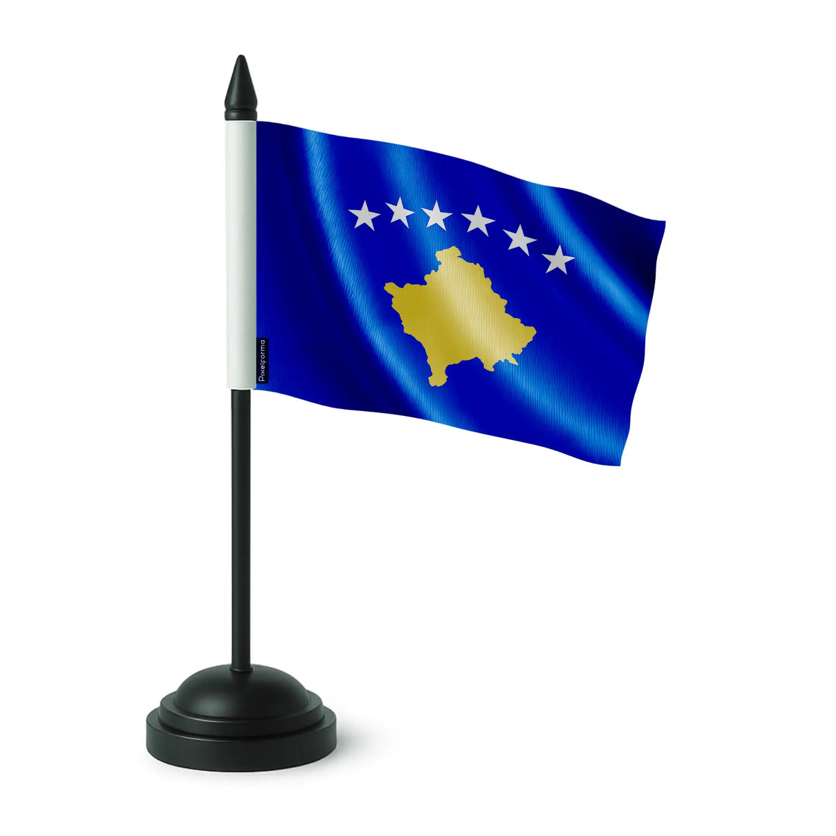 Drapeau de table kosovo polyester avec socle plastique noir