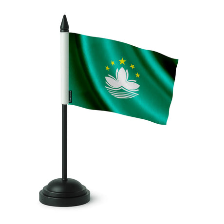 Drapeau de table macao en polyester avec socle noir