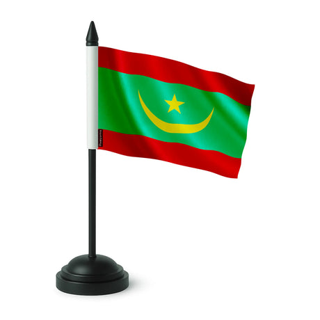 Drapeau de table mauritanie polyester socle plastique noir