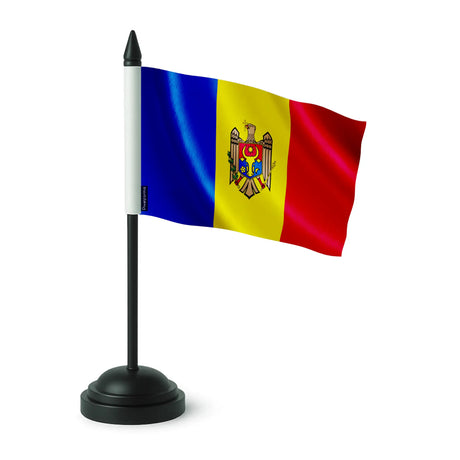 Drapeau de table moldavie polyester avec socle plastique noir