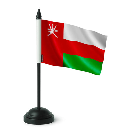Drapeau de table oman en polyester avec socle plastique noir