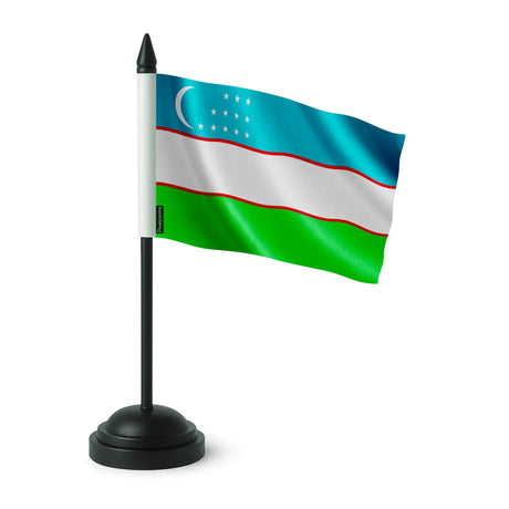 Drapeau de table ouzbékistan polyester socle plastique noir