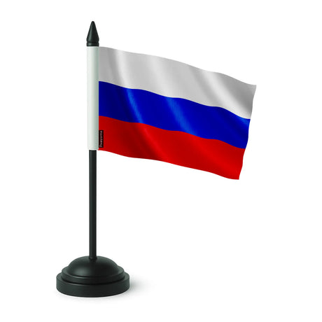 Drapeau de table russie en polyester avec socle noir