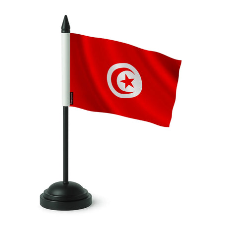 Drapeau de table tunisie polyester socle en plastique noir