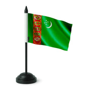 Drapeau de table turkménistan polyester socle plastique noir