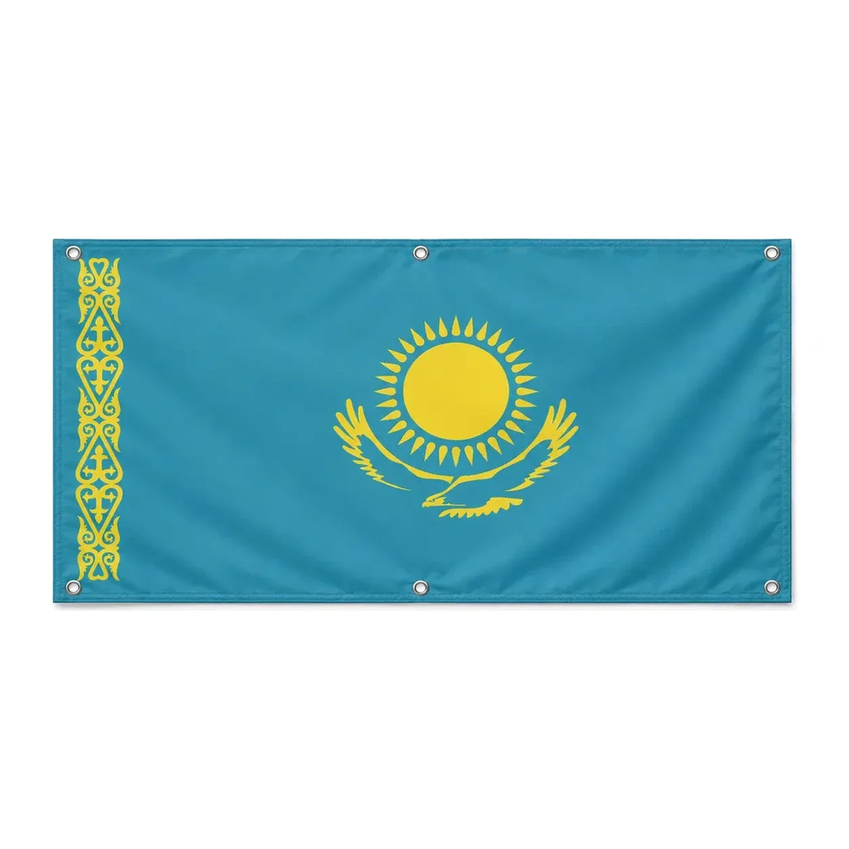Drapeau kazakhstan en polyester résistant avec œillets