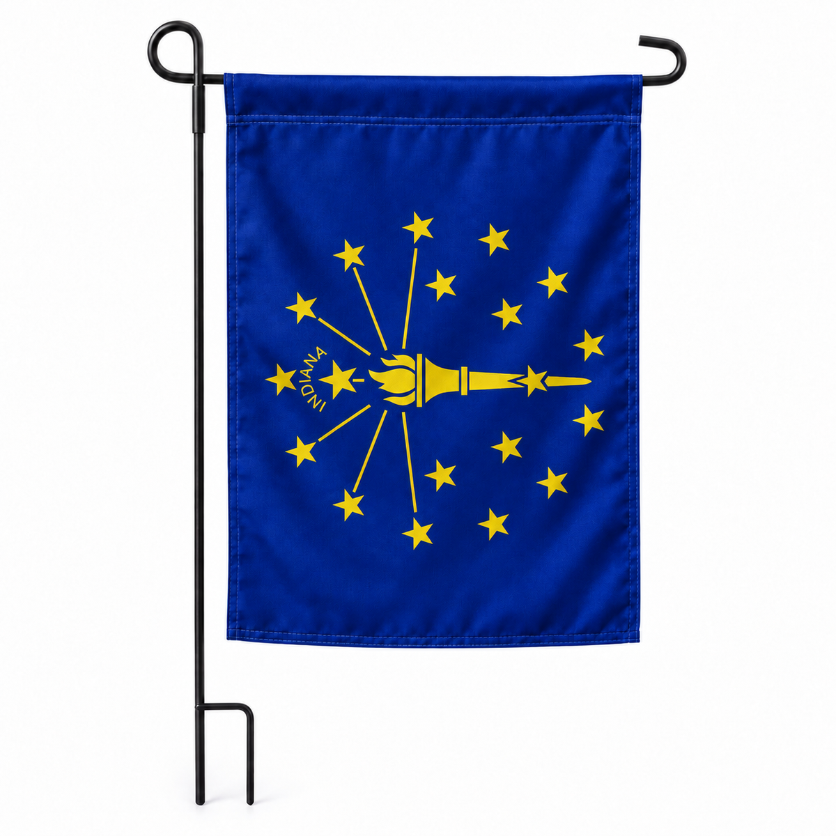 Drapeau jardin vertical Indiana sur support noir