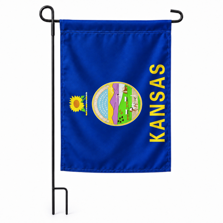 Drapeau jardin vertical Kansas sur support noir