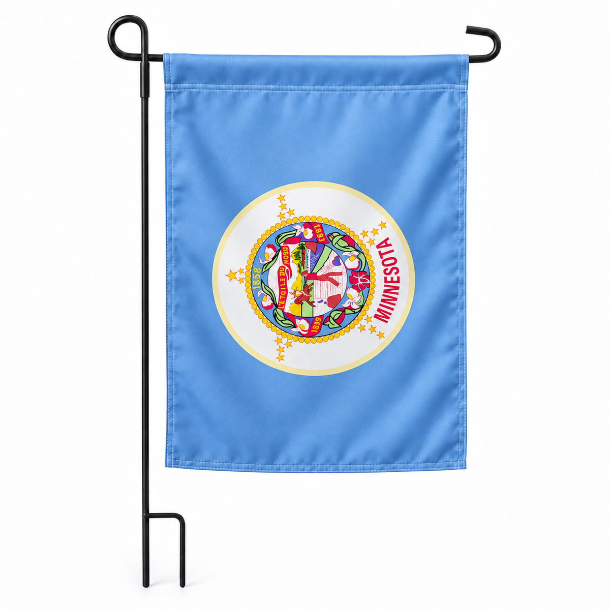 Drapeau jardin vertical Minnesota sur support noir