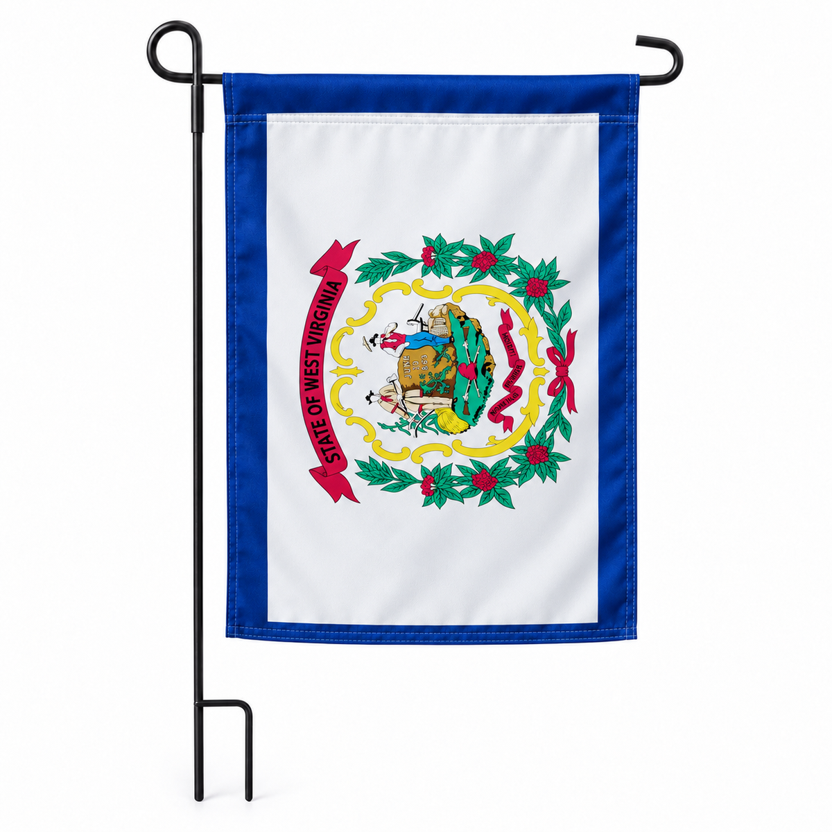 Drapeau jardin vertical Virginie-Occidentale sur support noir