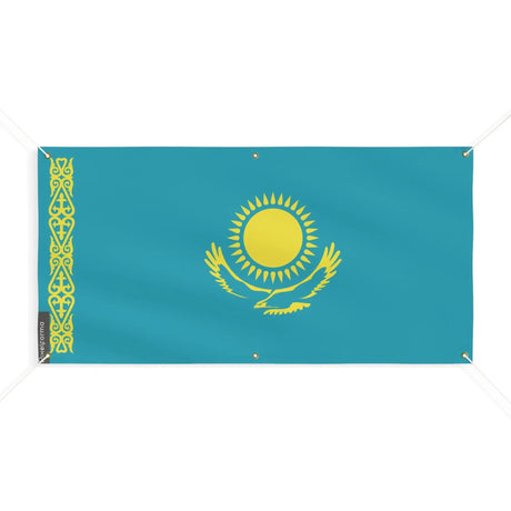 Drapeau kazakhstan en polyester résistant avec œillets