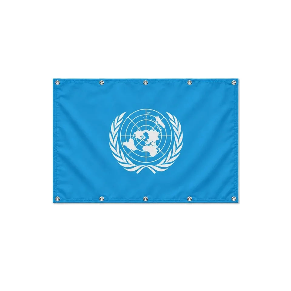 Drapeau de l'Organisation des Nations unies format S en polyester avec dix œillets
