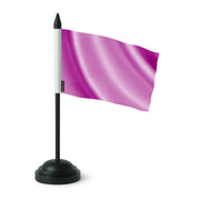 Drapeau table rose polyester avec socle plastique noir