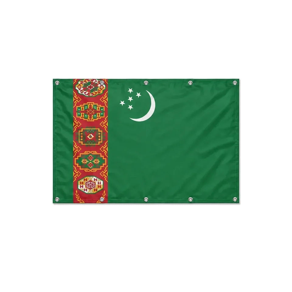 Drapeau du Turkménistan format S en polyester avec dix œillets
