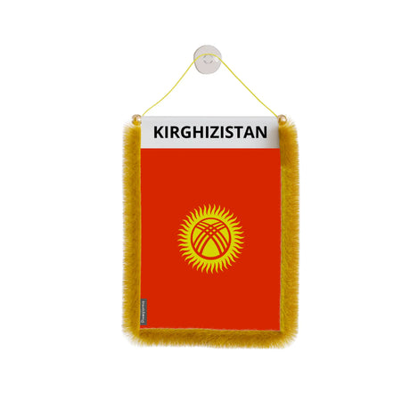 Fanion de voiture kirghizistan en polyester à suspendre