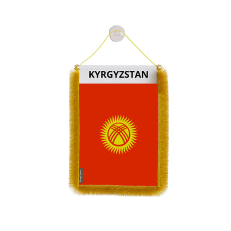 Fanion voiture drapeau kirghizistan en polyester à suspendre