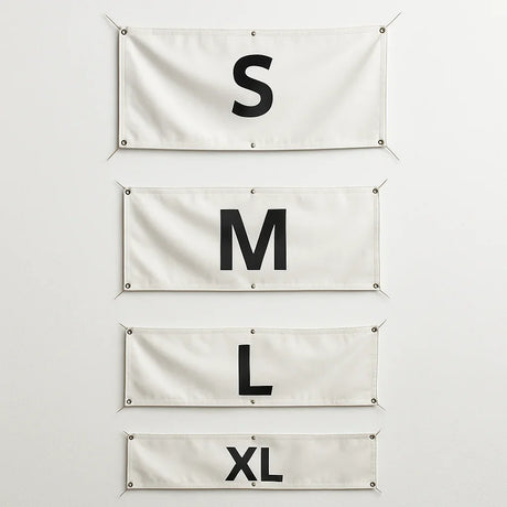 Guide visuel des tailles de drapeaux S, M, L et XL