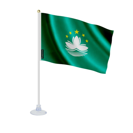 Mini drapeau macao en polyester avec ventouse transparente