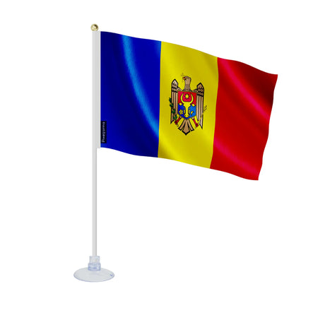 Mini drapeau moldavie polyester avec ventouse pour vitre