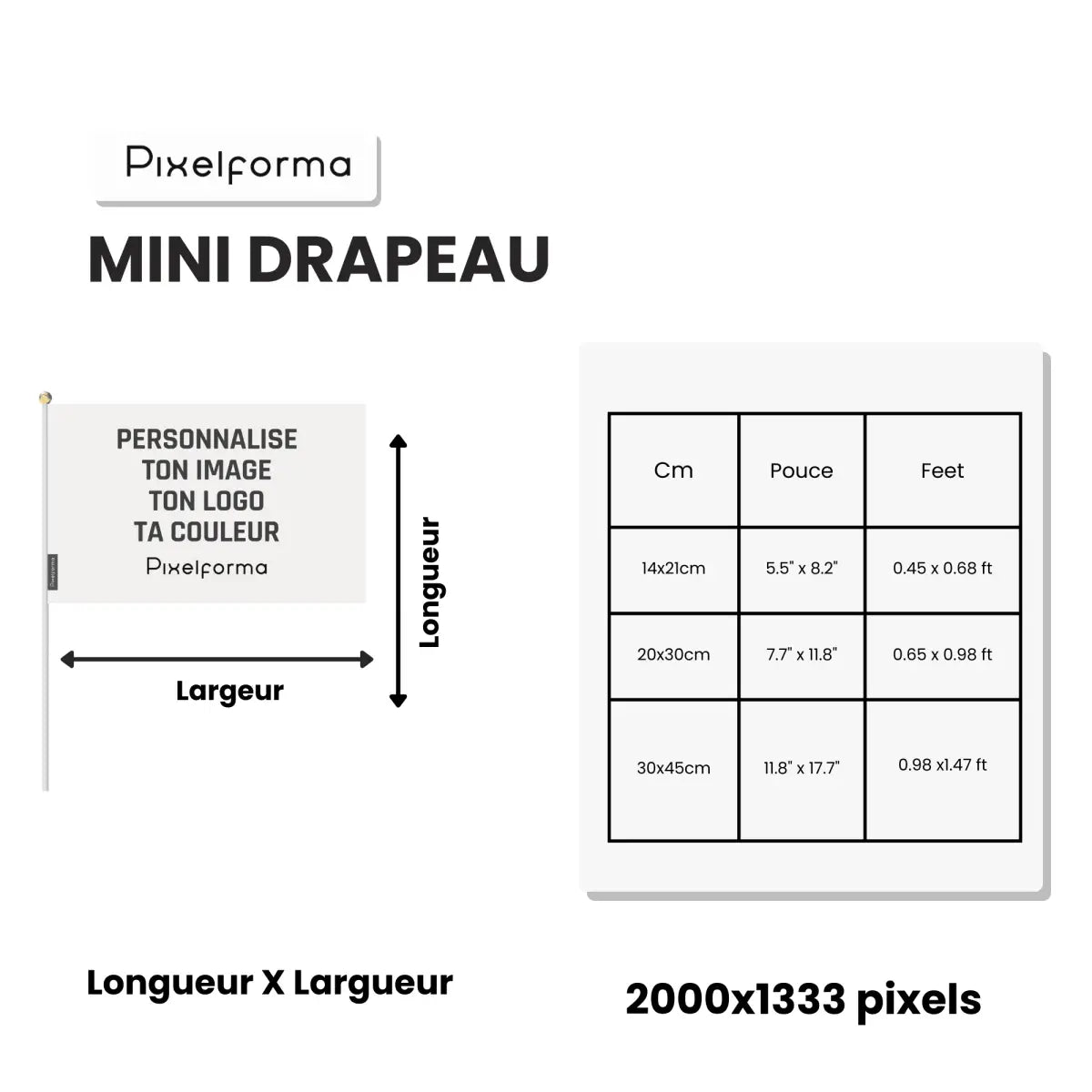 Mini Drapeau personnalisé en Plusieurs Tailles - Pixelforma 