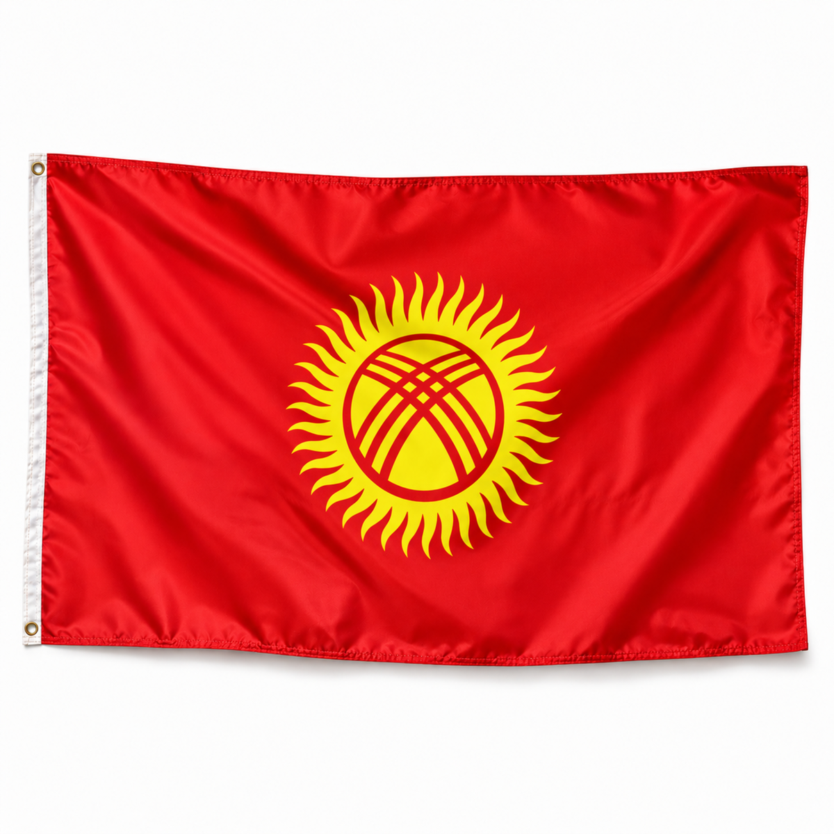 Drapeau du Kirghizistan – photo réaliste IA polyester 2000x2000