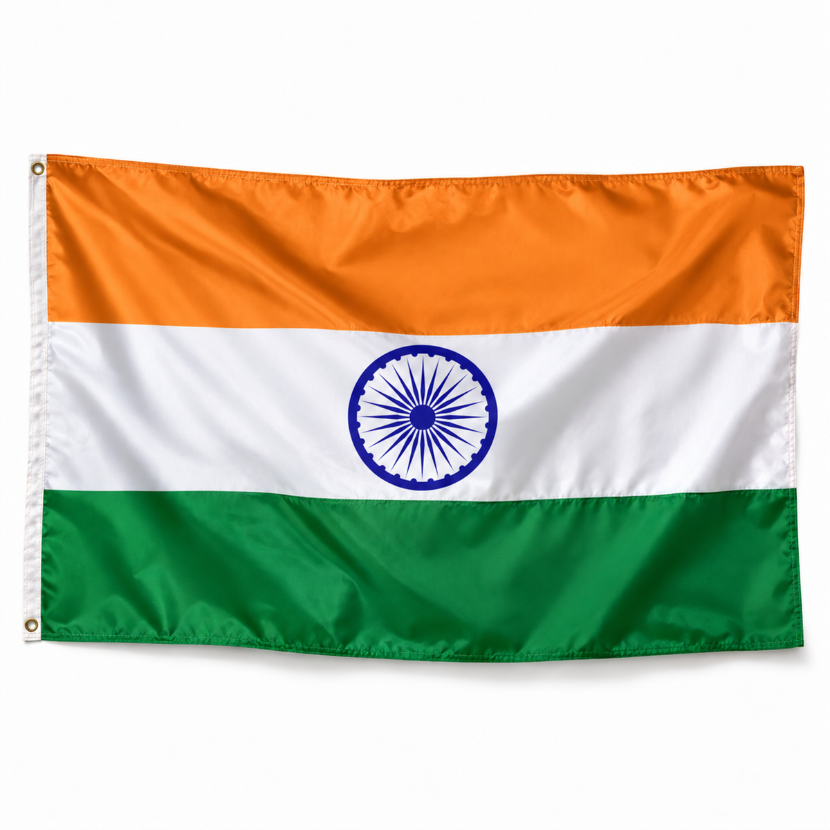Drapeau de l'Inde réaliste en polyester avec bande blanche et œillets