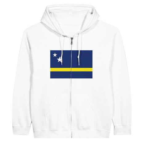 Sweat à capuche fermé curaçao coton mélangé broderie