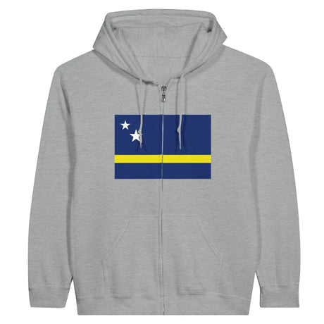Sweat à capuche fermé curaçao coton mélangé broderie