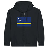 Sweat à capuche fermé curaçao coton mélangé broderie