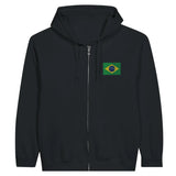 Sweat à capuche à fermeture éclair drapeau brésil en broderie - pixelformaflag