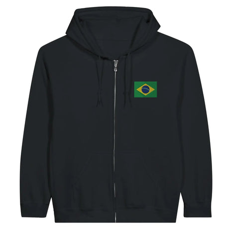 Sweat à capuche à fermeture éclair drapeau brésil en broderie - pixelformaflag