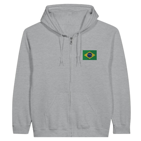 Sweat à capuche à fermeture éclair drapeau brésil en broderie - pixelformaflag