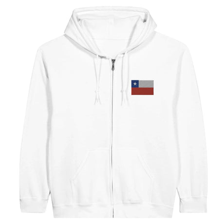 Sweat à capuche à fermeture éclair drapeau chili en broderie - pixelformaflag
