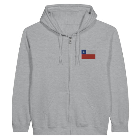 Sweat à capuche à fermeture éclair drapeau chili en broderie - pixelformaflag