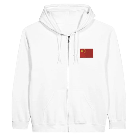 Sweat à capuche à fermeture éclair drapeau chine en broderie - pixelformaflag