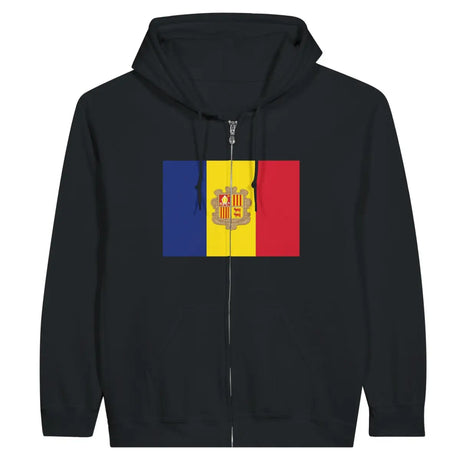 Sweat à capuche à fermeture éclair Drapeau d'Andorre - Pixelforma 