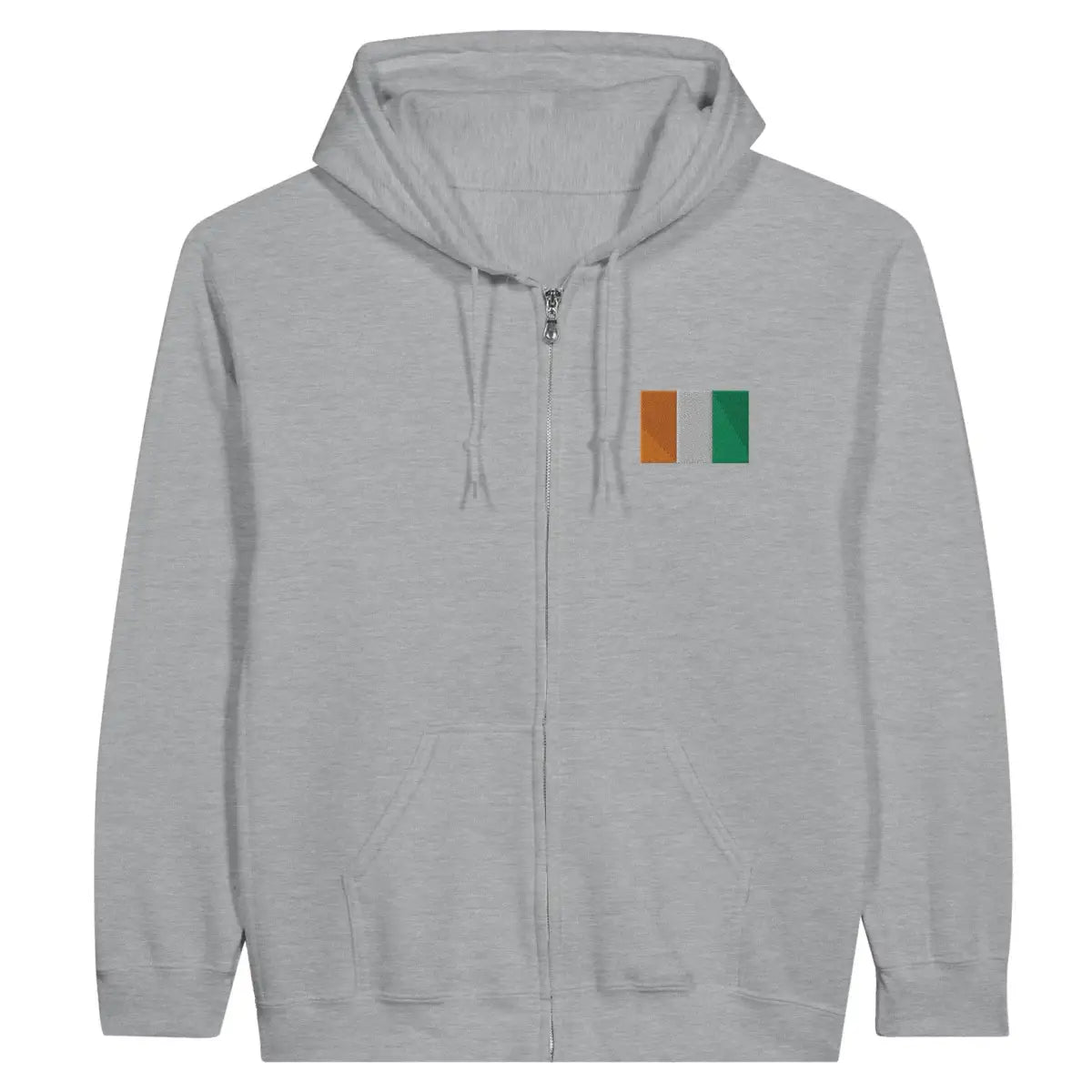 Sweat à capuche à fermeture éclair Drapeau de la Côte d'Ivoire en broderie - Pixelforma 