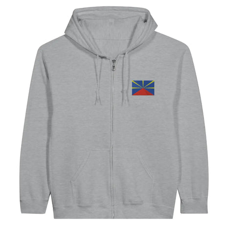 Sweat à capuche à fermeture éclair Drapeau de La Réunion en broderie - Pixelforma 