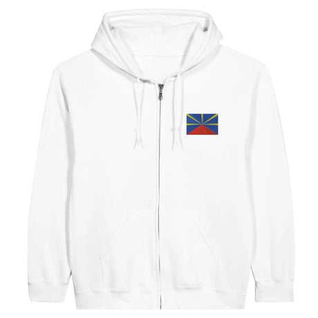 Sweat à capuche à fermeture éclair Drapeau de La Réunion en broderie - Pixelforma 