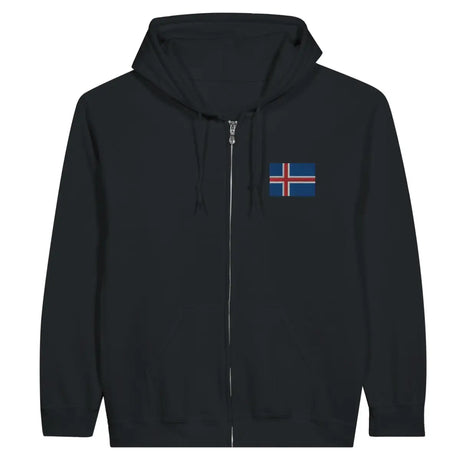 Sweat à capuche à fermeture éclair Drapeau de l'Islande en broderie - Pixelforma 