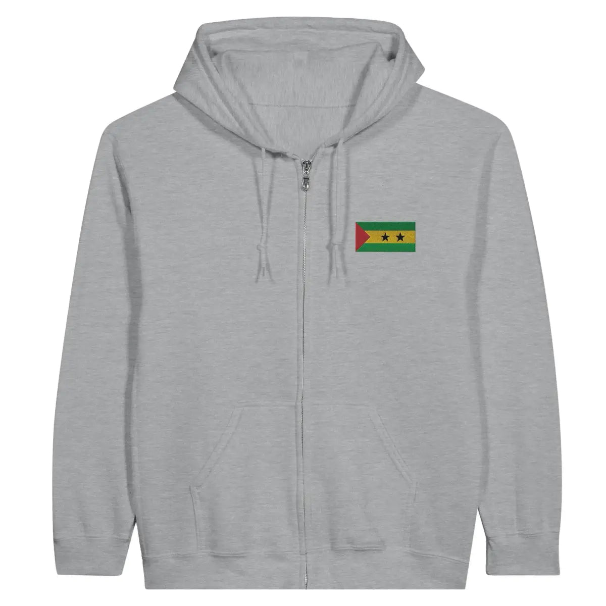 Sweat à capuche à fermeture éclair Drapeau de Sao Tomé-et-Principe en broderie - Pixelforma 