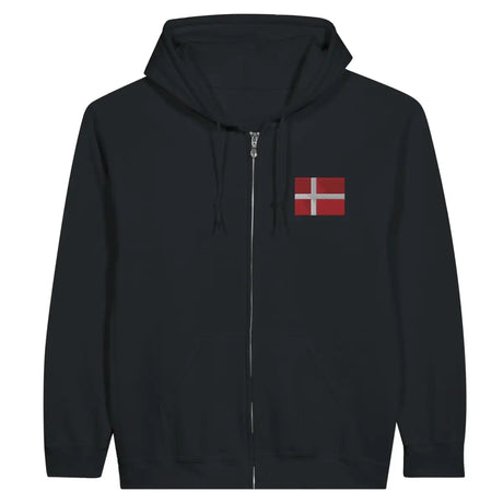 Sweat à capuche à fermeture éclair Drapeau du Danemark en broderie - Pixelforma 