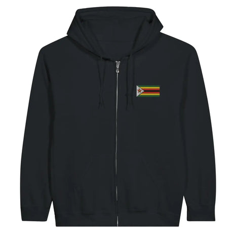 Sweat à capuche à fermeture éclair Drapeau du Zimbabwe en broderie - Pixelforma 