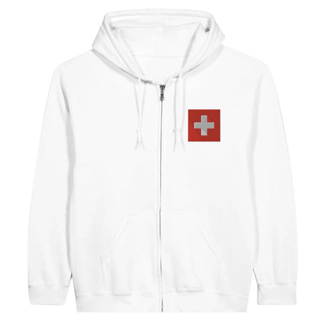 Sweat à capuche à fermeture éclair Drapeau et armoiries de la Suisse en broderie - Pixelforma 