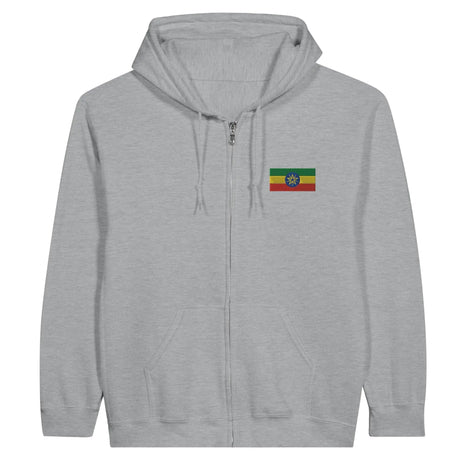 Sweat à capuche à fermeture éclair drapeau éthiopie en broderie - pixelformaflag