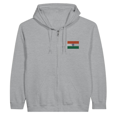 Sweat à capuche à fermeture éclair drapeau inde en broderie - pixelformaflag