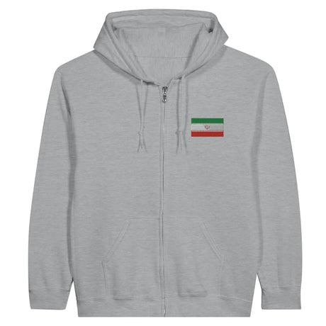 Sweat à capuche à fermeture éclair drapeau iran en broderie - pixelformaflag